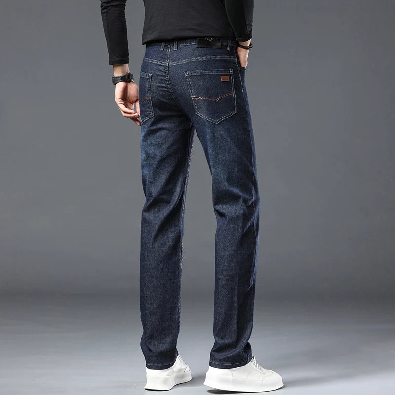 2025 New Fashion Men's Casual Black Blue Cotton Jeans Classic Style