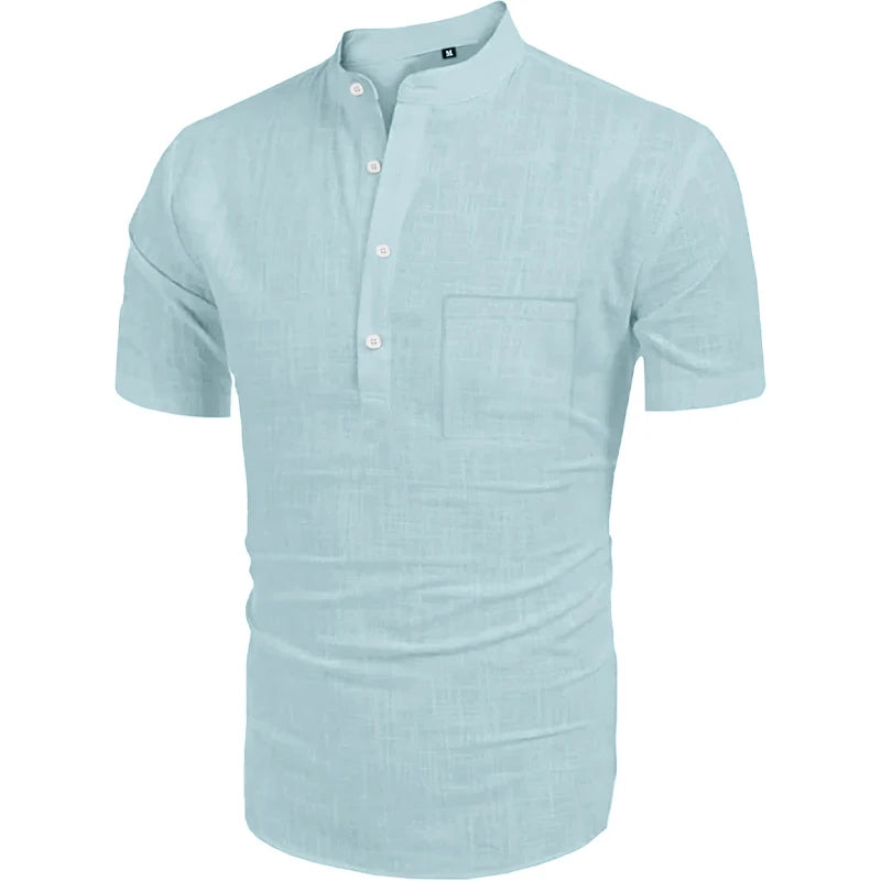 Summer Men's Henley Shot Sleeve T Shirt Causal Hippie Beach Cotton