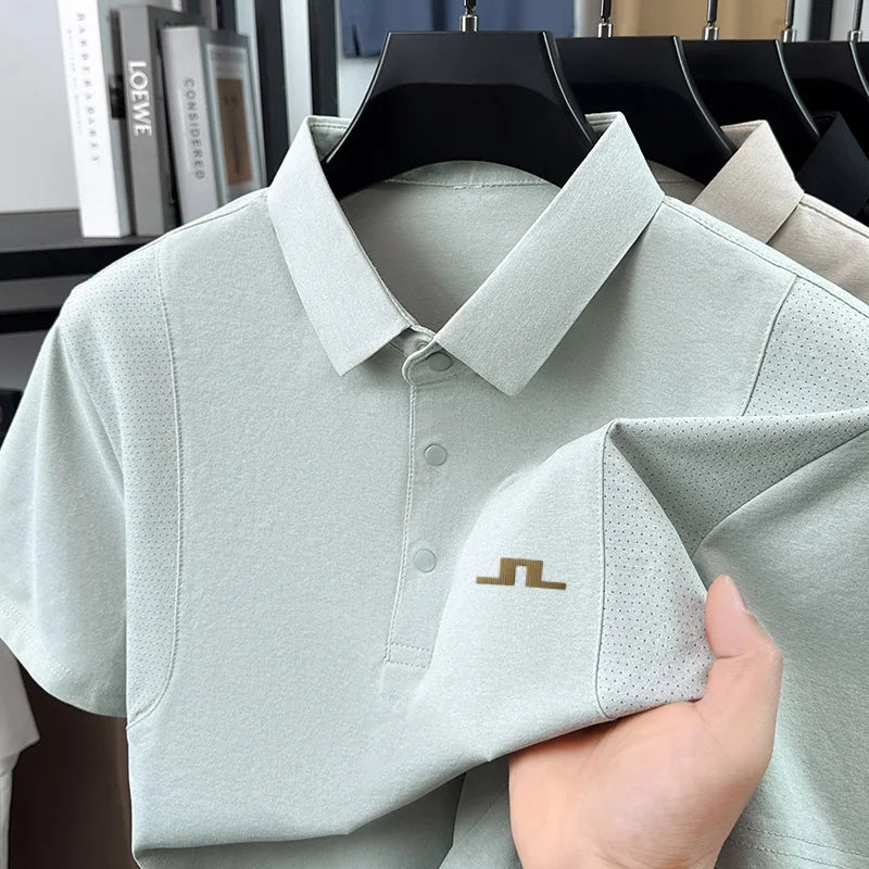 Designer Original New Men's Short-Sleeved Polo Shirt Lapel Button