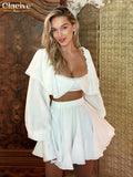 Clacive Sexy Slim White Women's Top 2025 Fashion Square Collar Long