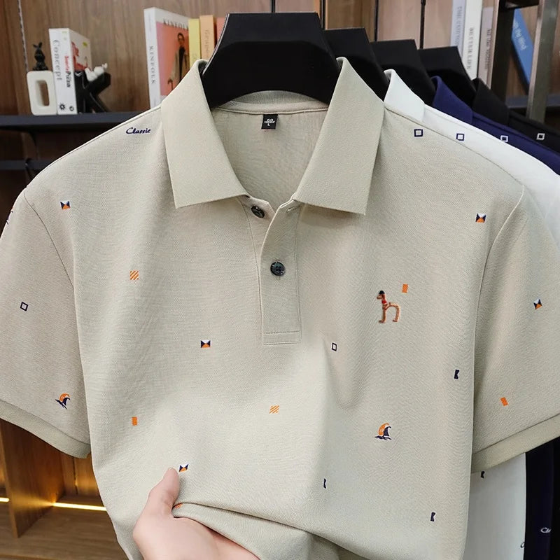 High Quality Man Summer Short-Sleeved Polo Shirt Lapel Button