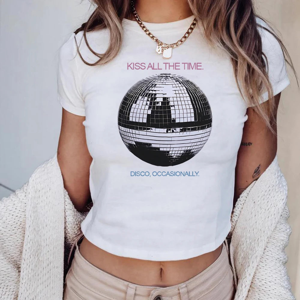Kiss All The Time Disco Crop Top Disco Ball Shirt Concert Tee Music