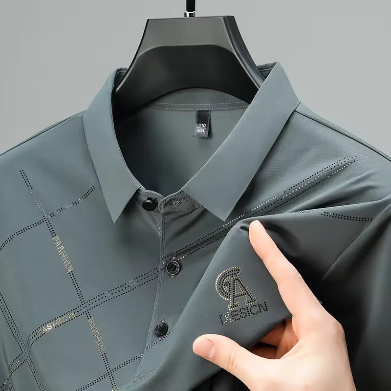 Luxury High Quality Ice Silk ventilate Short Sleeve polo shirt Men's