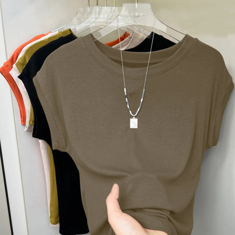 1pcs Women T Shirt Summer Sleeveless Round Neck Breathable Loose