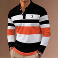 Men's striped rugby polo long-sleeved collar shirt casual school