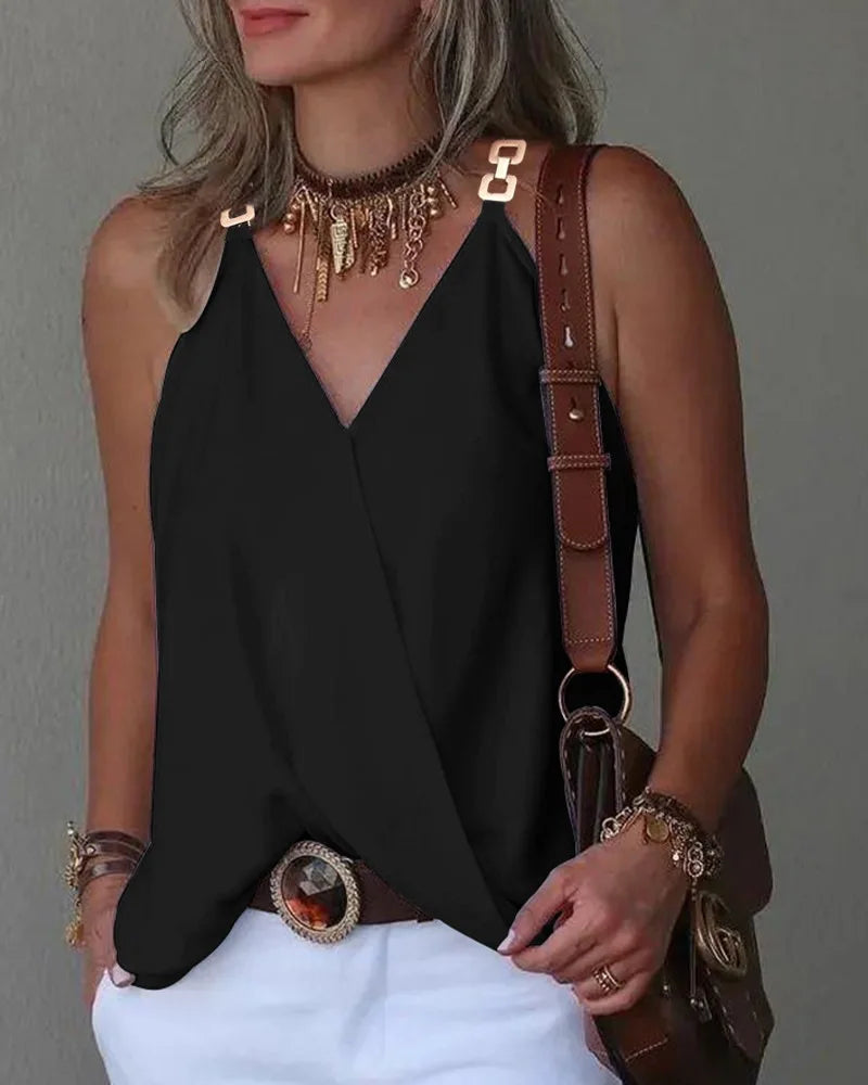 Women's Blouse White Shirts & Blouses Print Sleeveless Tops Loose V
