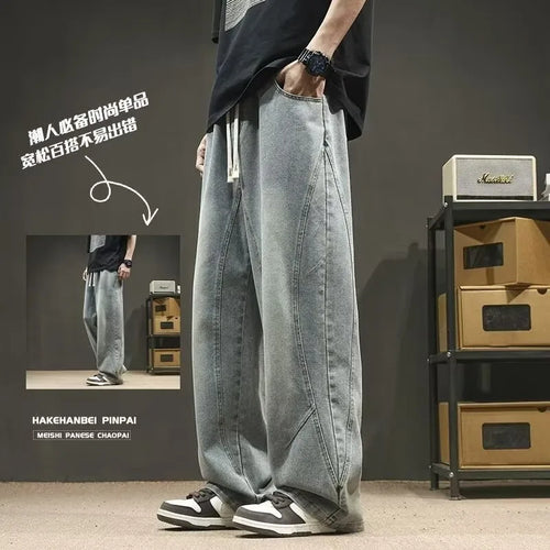 Teenage spring straight leg jeans for boys  loose straight leg casual