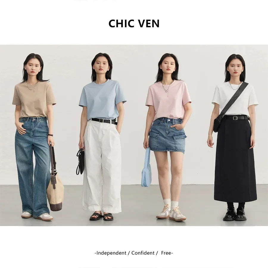 CHIC VEN Women's Tees Basic O Neck Short Sleeve Pullover T-shirt for