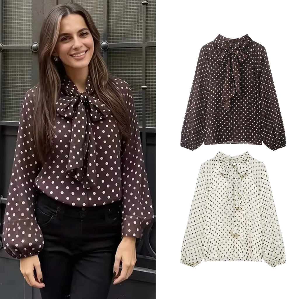 Women's Dots Printed Blouse Shirt Spring Autumn Fashion Long Sleeve