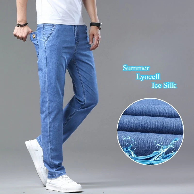 Men's Ice Silk Denim Pants Summer New Lyocell Thin Business Casual