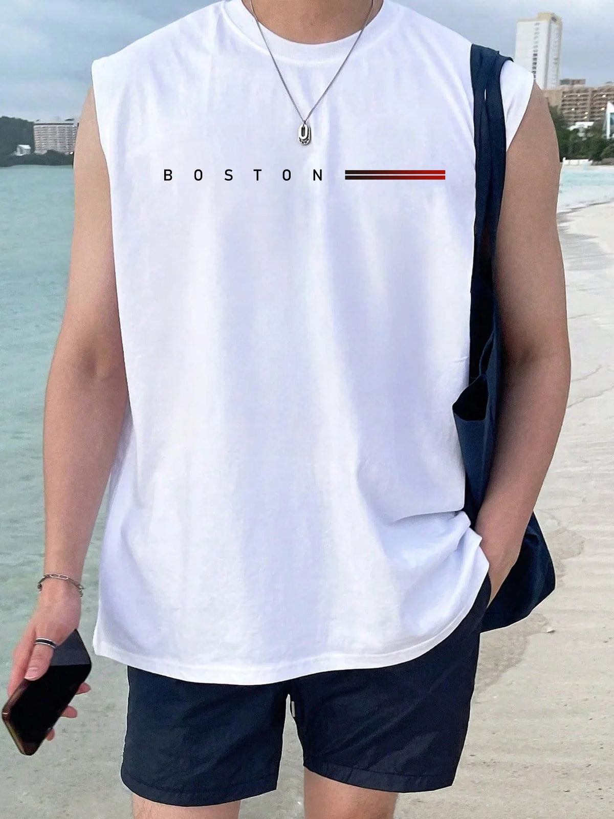 100 cotton BOSTON Men's summer fashionable casual sports loose printed
