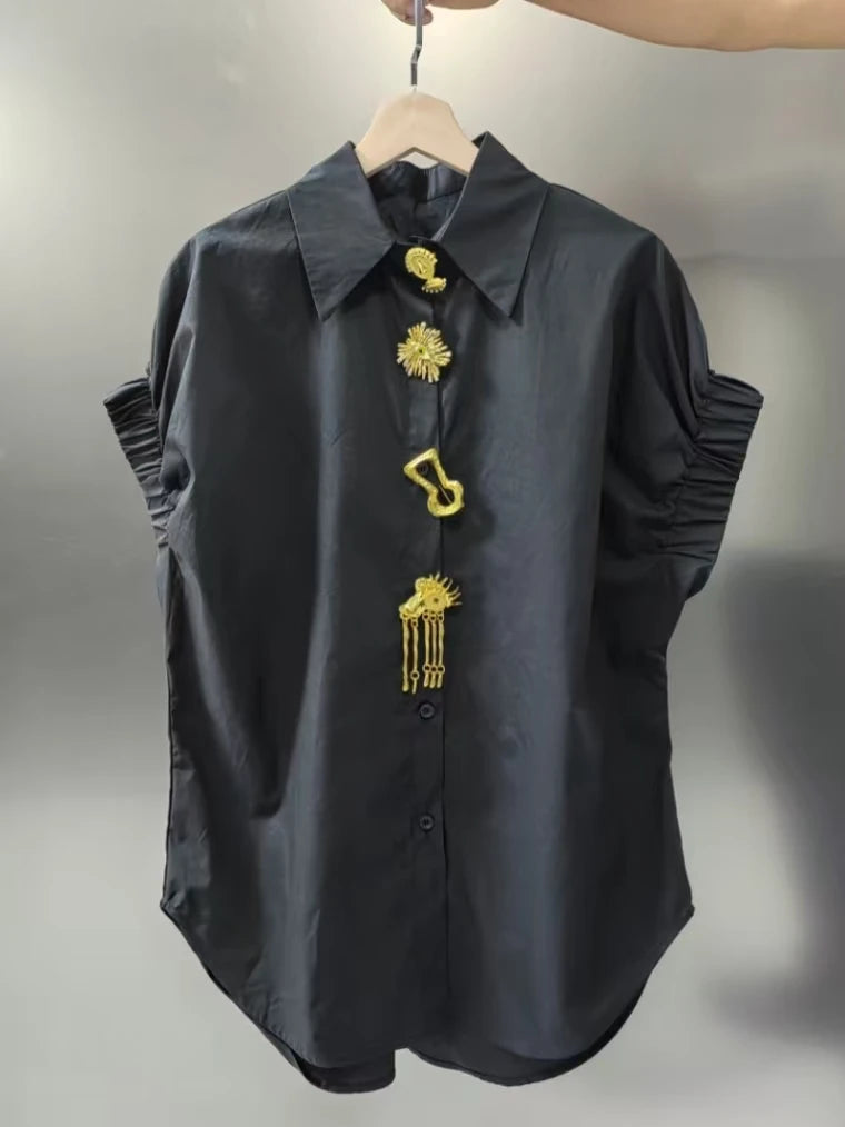 Luxury Design Removable Sequins Blouses Shirts Women 2026 Summer Trend