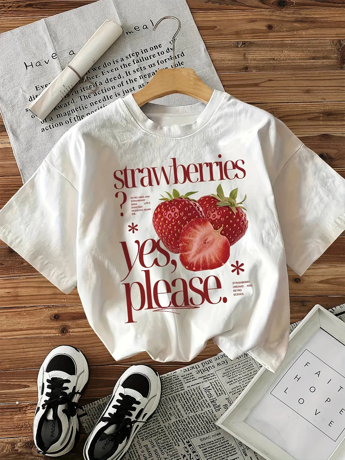 100% Cotton T-shirt Strawberry Graphic Print Women'S Vintage Casual