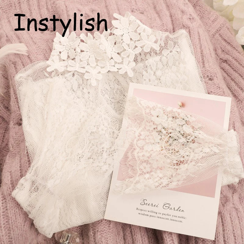 Women Elegant Perspective Lace Blouse Sexy Long Flare Sleeve High
