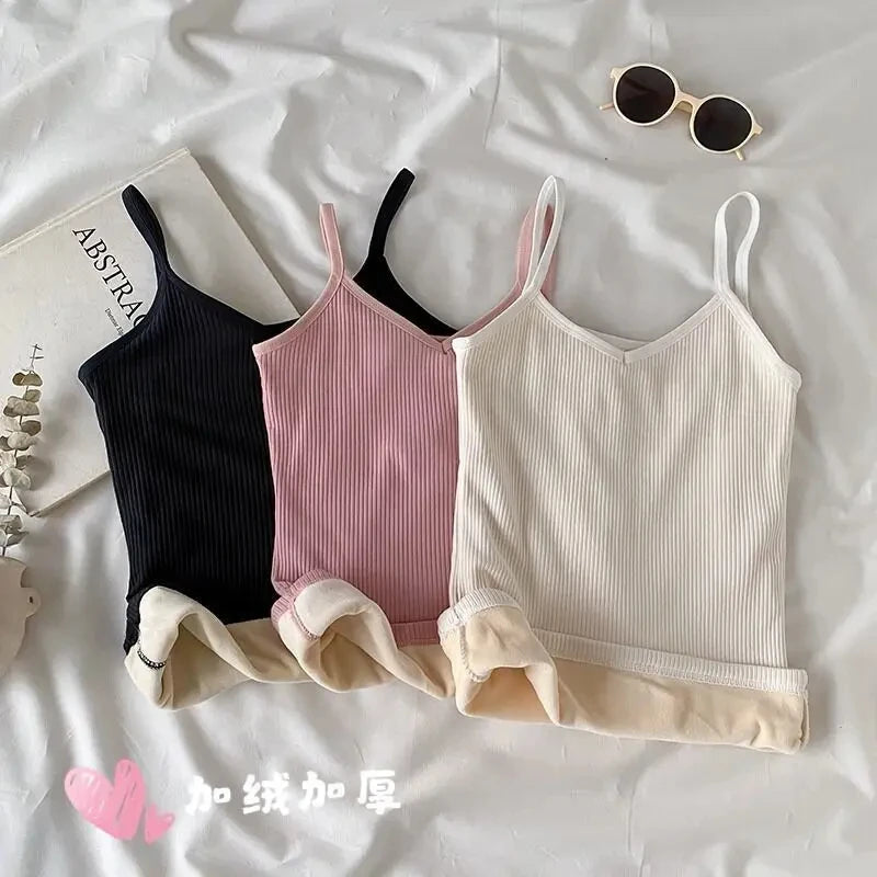 T-shirt Sleeveless Tops Women Winter Warm Underwear Solid Color