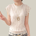 Summer Casual Solid Blouses for Women Petal Sleeve Floral Lace Tops