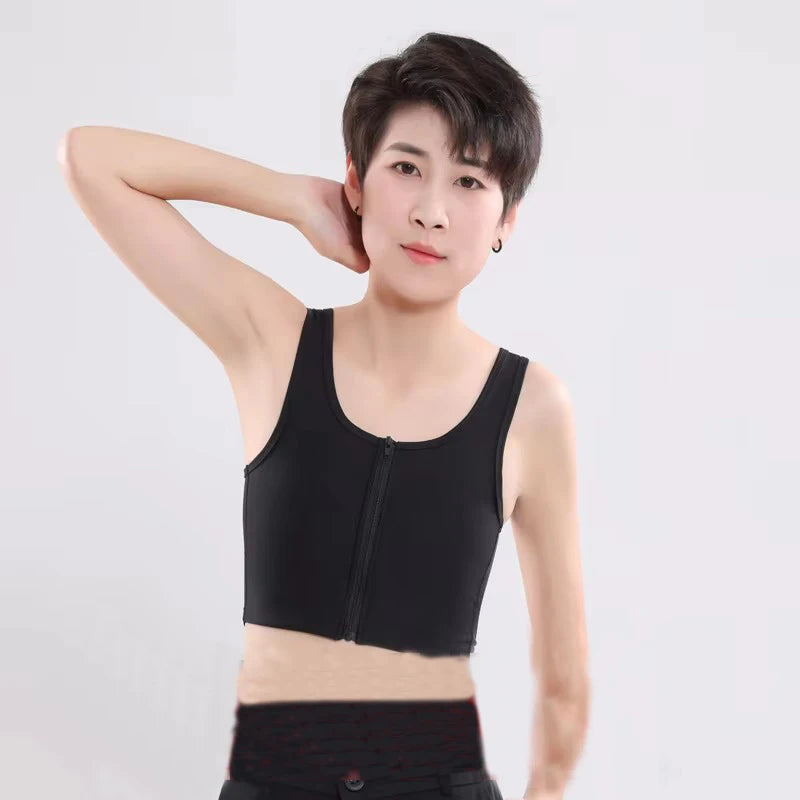 Chest Breast Binder Trans Crop Top Bandage Front Zipper Flat Breast