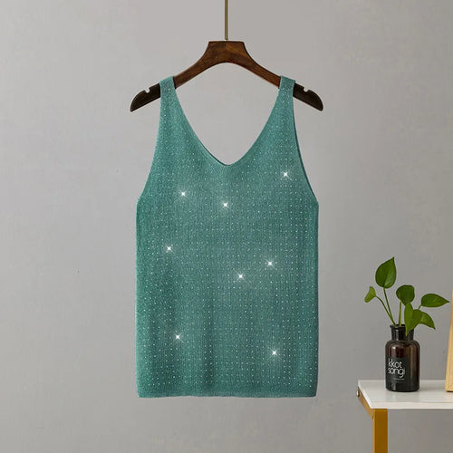 15 Colors Sequined Patchwork Women Sleeveless Bright Tank Tops Sexy
