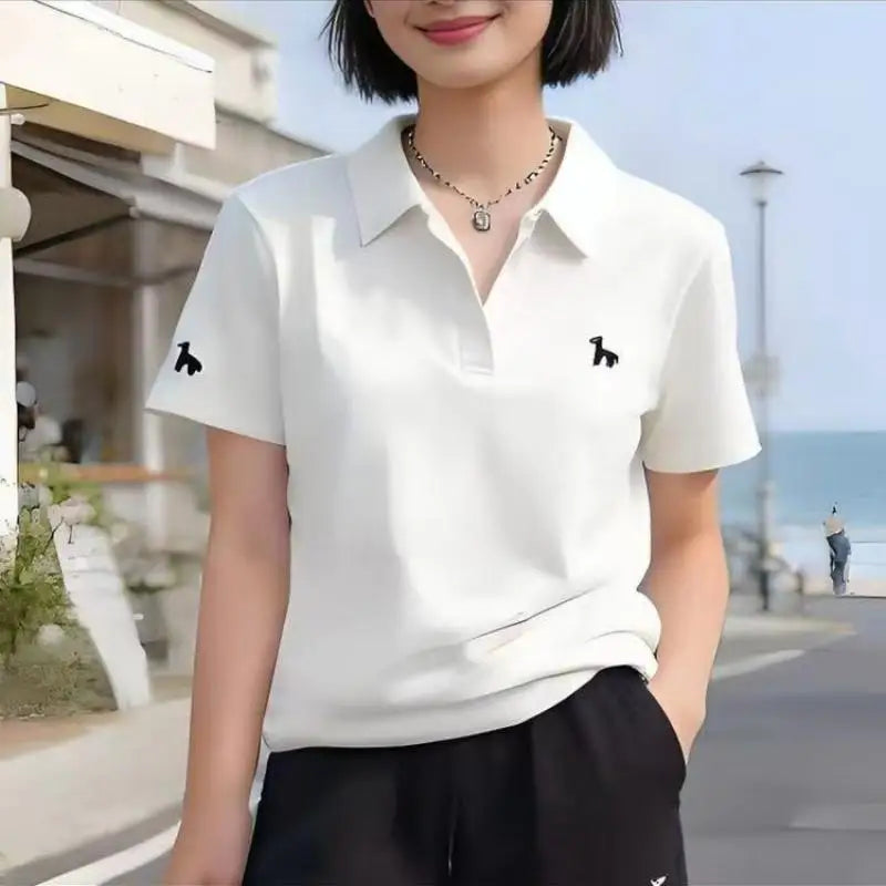 Women's basic solid color short-sleeved cotton POLO shirts summer