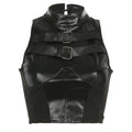 Streetwear Style Leather Mesh Splicing Half High Collar Belt Design