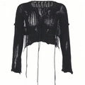 Y2k Cropped Hole Sweater Sexy Gyaru Hollow Out Knit Pullovers Goth