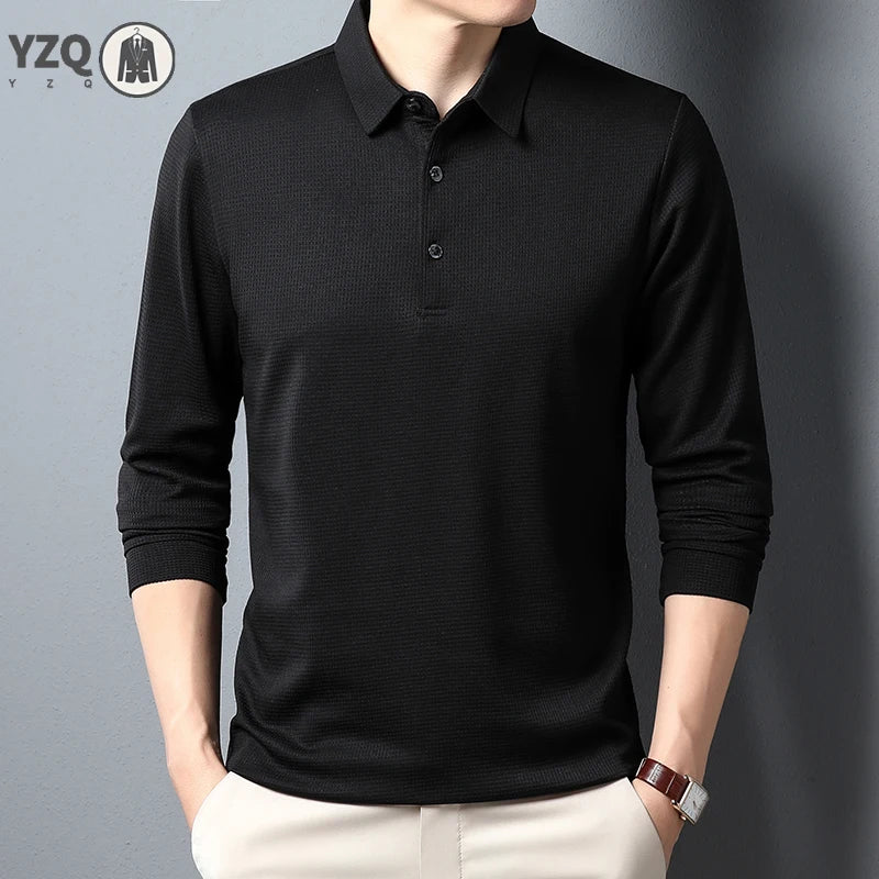Men's Business Casual Polo Long Sleeve T-shirt Summer Comfortable
