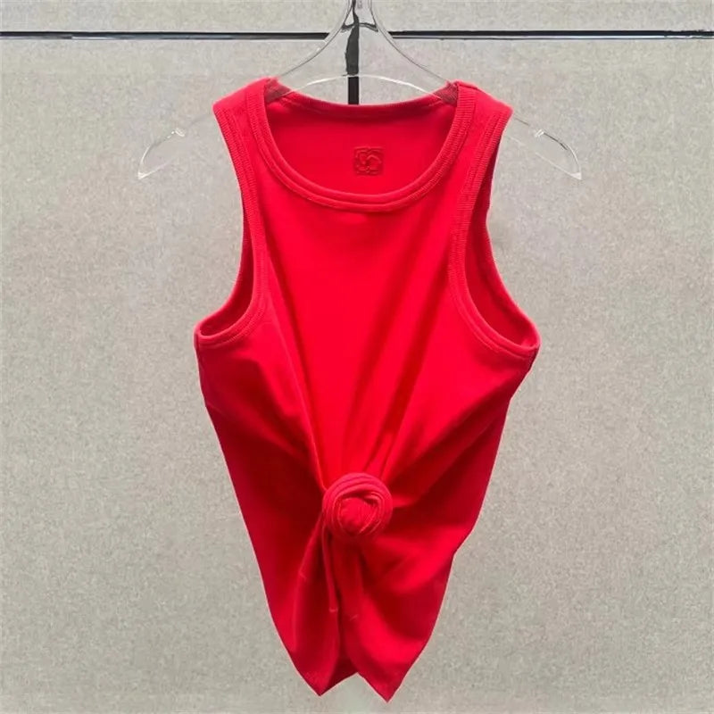 Women t-shirts New twisted flower knotted sleeveless top for summer