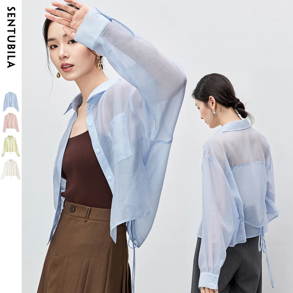 SENTUBILA Women Lyocell See Through Shirt 2026 Summer Ladies Long