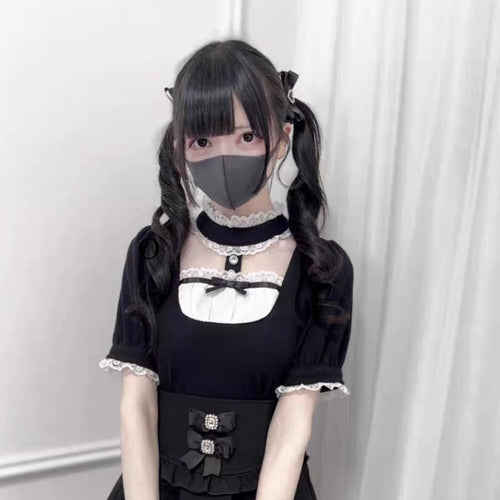Summer Japanese Lolita Sweet Style Shirts Women Y2k Lace Ruffles