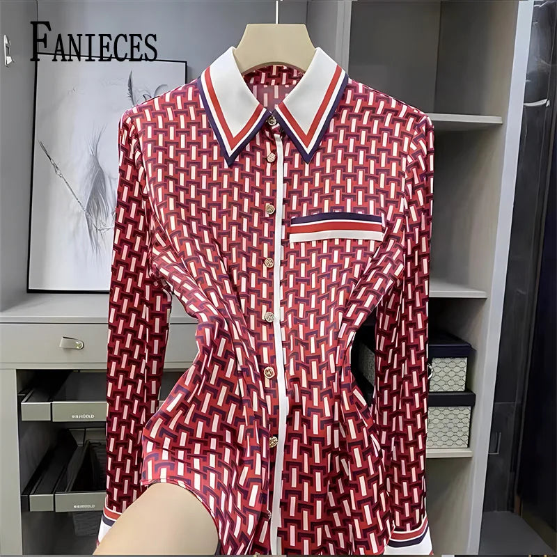 FANIECES S-4XL Ropa De Mujer Female Red Plaid Printed Blusas Shirt