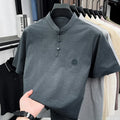 Men's Mandarin Collar Short Sleeve T-Shirt Casual Chinese Style Button