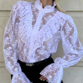 Tossy Lace Ruffled Printed Shirts Female See-Through Patchwork Lace-Up