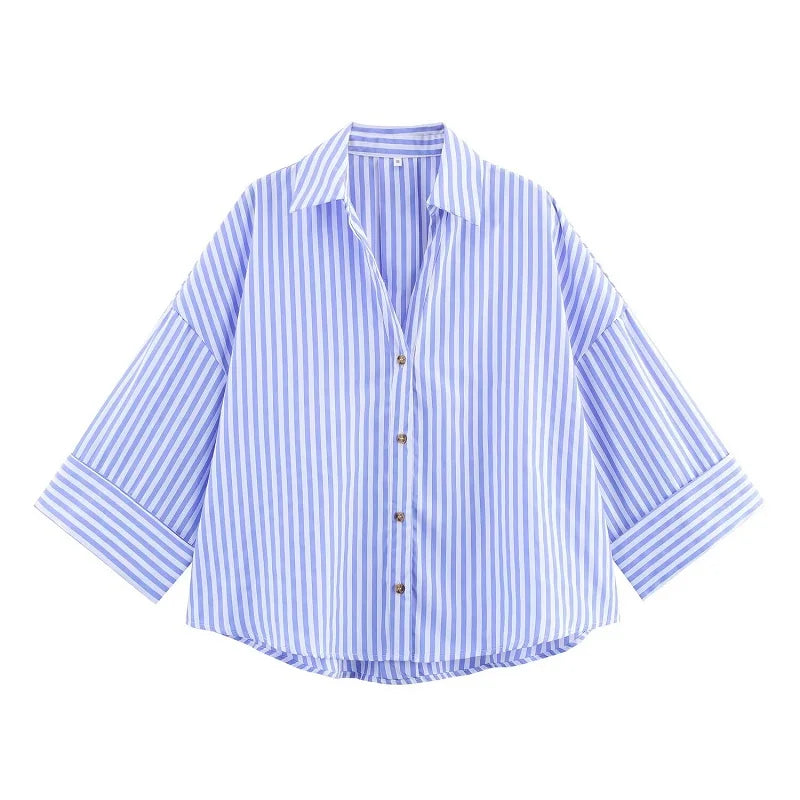 MUJER 2025 Oversized Shirt Women Striped Casual Shirts and Blouses
