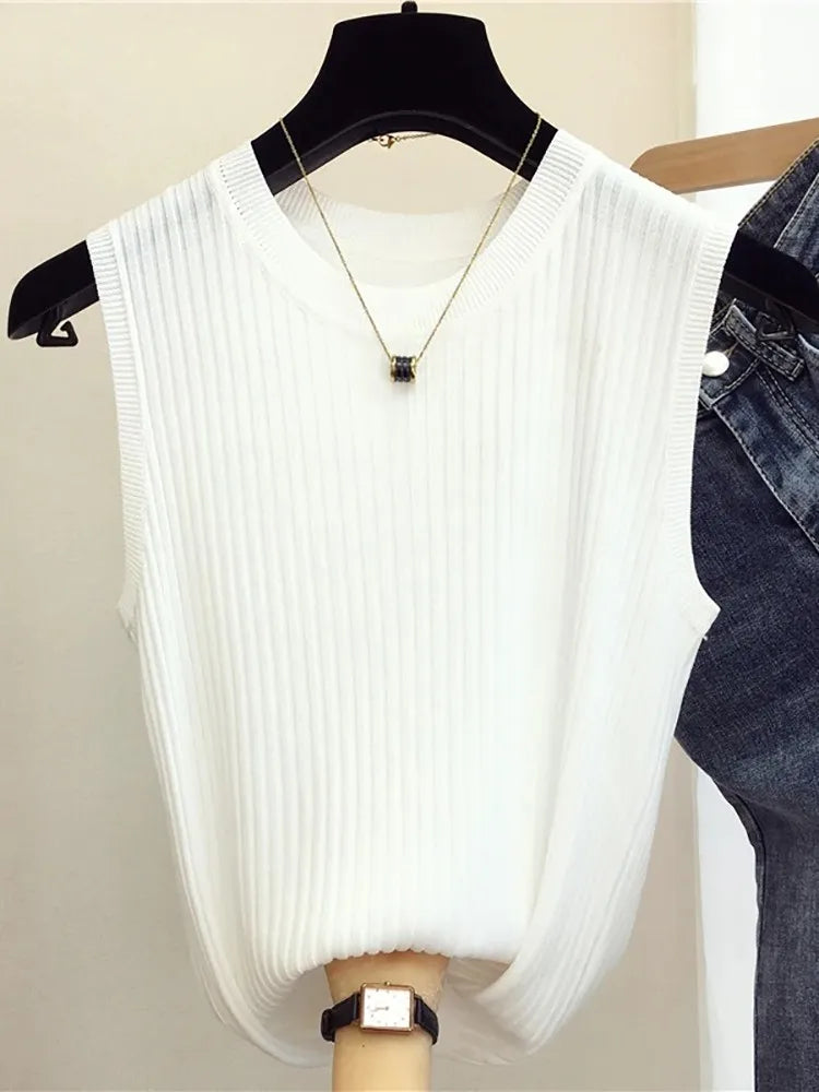 zjais Summer Spring Tanks Top Women Sleeveless Knitted T-Shirts Female