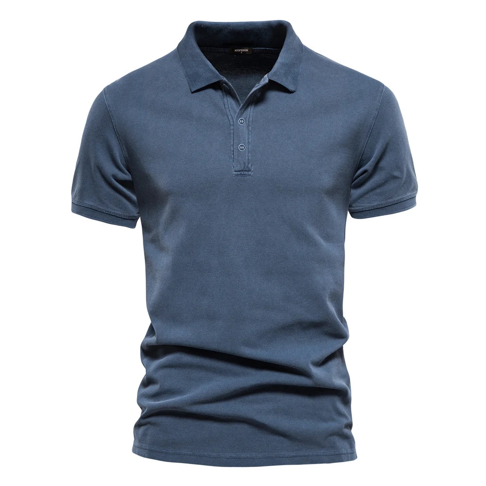AIOPEON 100% Cotton Solid Color Men's Polo Shirts Casual Short Sleeve