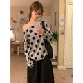 Deeptown Women Polka Dot Gray T-shirts Korean Style Off Shoulder