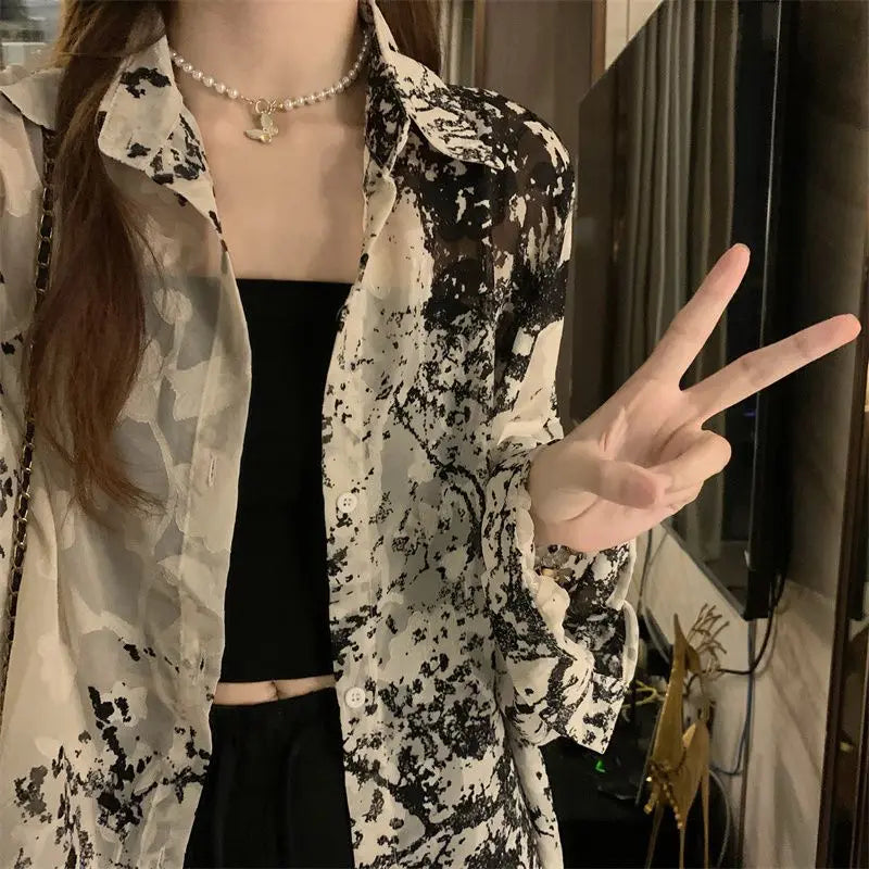Long Sleeve Shirts Women Loose Tie Dye Gothic Streetwear All-match