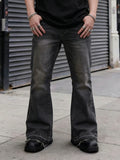 Men's Vintage Light Blue / Black Flare Jeans, Slim Straight Leg Raw