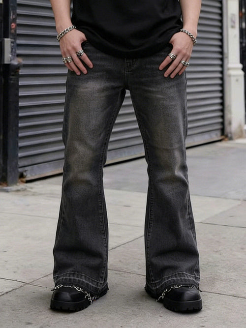 Men's Vintage Light Blue / Black Flare Jeans, Slim Straight Leg Raw