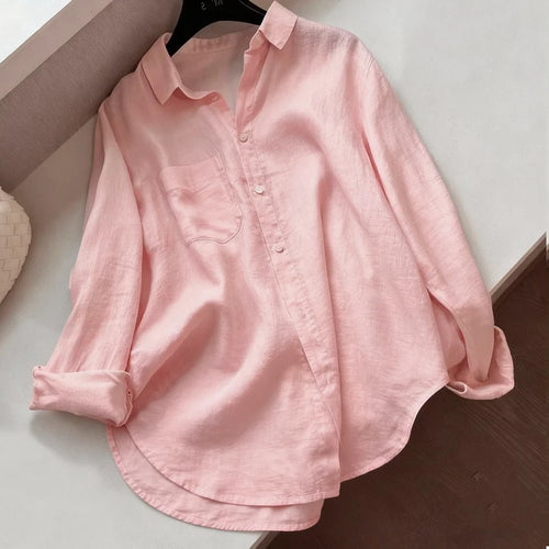 Women Minimalist Loose Tops Fashion Summer Thin Cotton Linen White