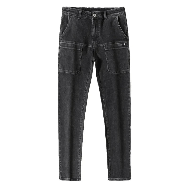 Spring Summer Thin Six Pocket Men's Jeans Elastic Straight Leg Casual
