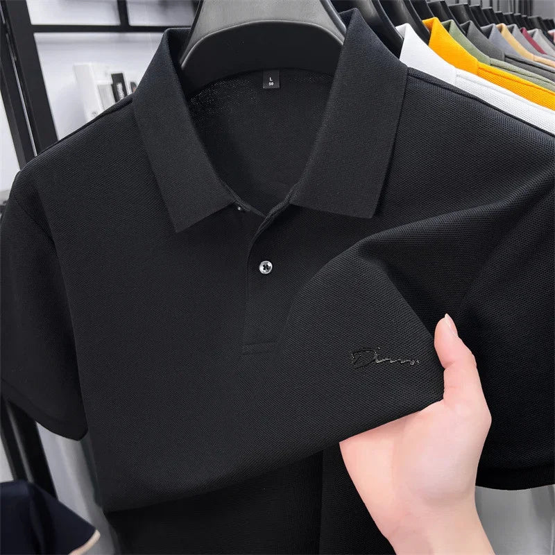Men's Summer High-End Printed Golf Polo Shirt with Collar, Solid