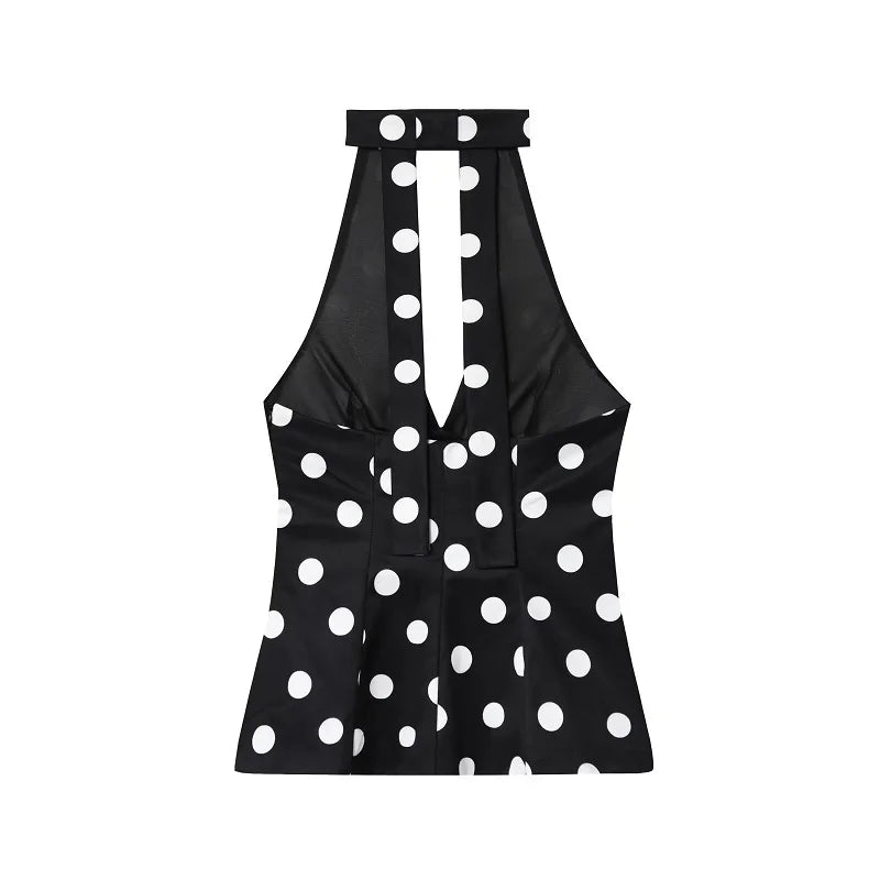 MUJER Polka Dot Halter Tops for Women Sexy Backless Tank Top Women