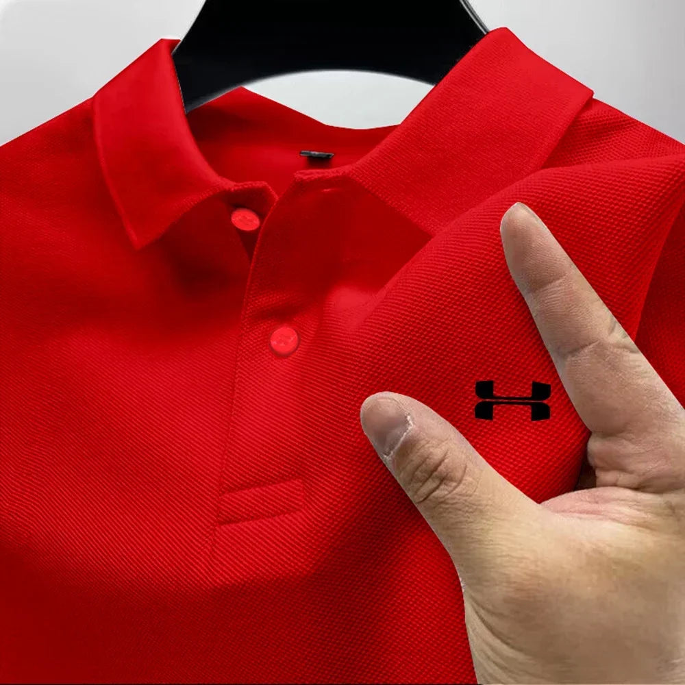 Men's Summer High-End Printed Golf Polo Shirt with Collar, Solid