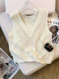 Solid Color V Neck Tank Top, Casual Sleeveless Cut Out Knitted Tank