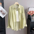 Women's Summer Sun Protection Shirts Casual Loose with Pocket Chiffon