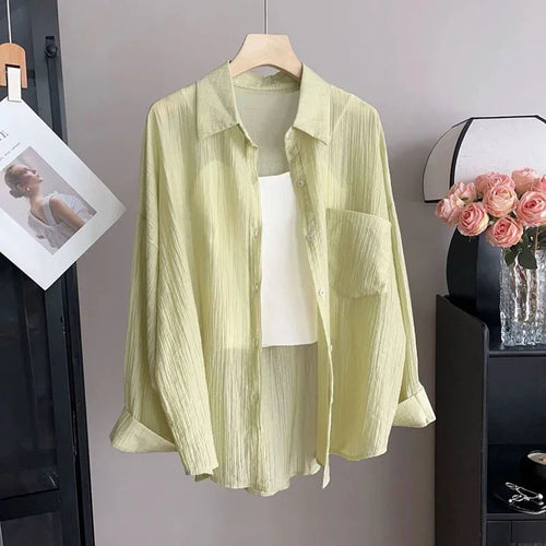 Women's Summer Sun Protection Shirts Casual Loose with Pocket Chiffon