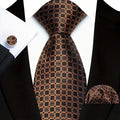 Men's Ties Handkerchief Cufflinks Set Tuxedo Accessories Luxury Brown