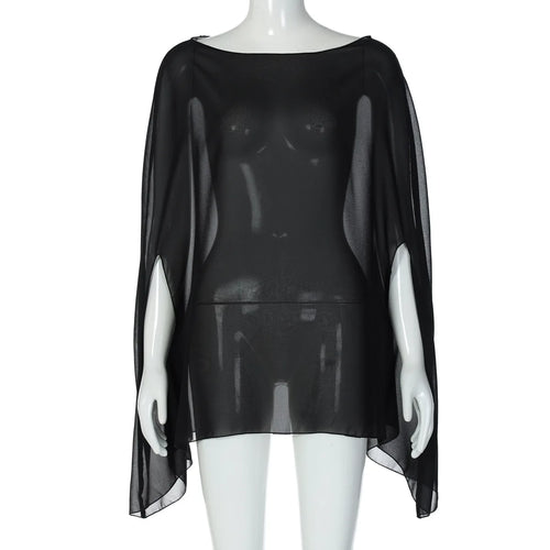 Woman Clothes See-through Chiffon Blouses Sexy Fashion Solid Cover-ups