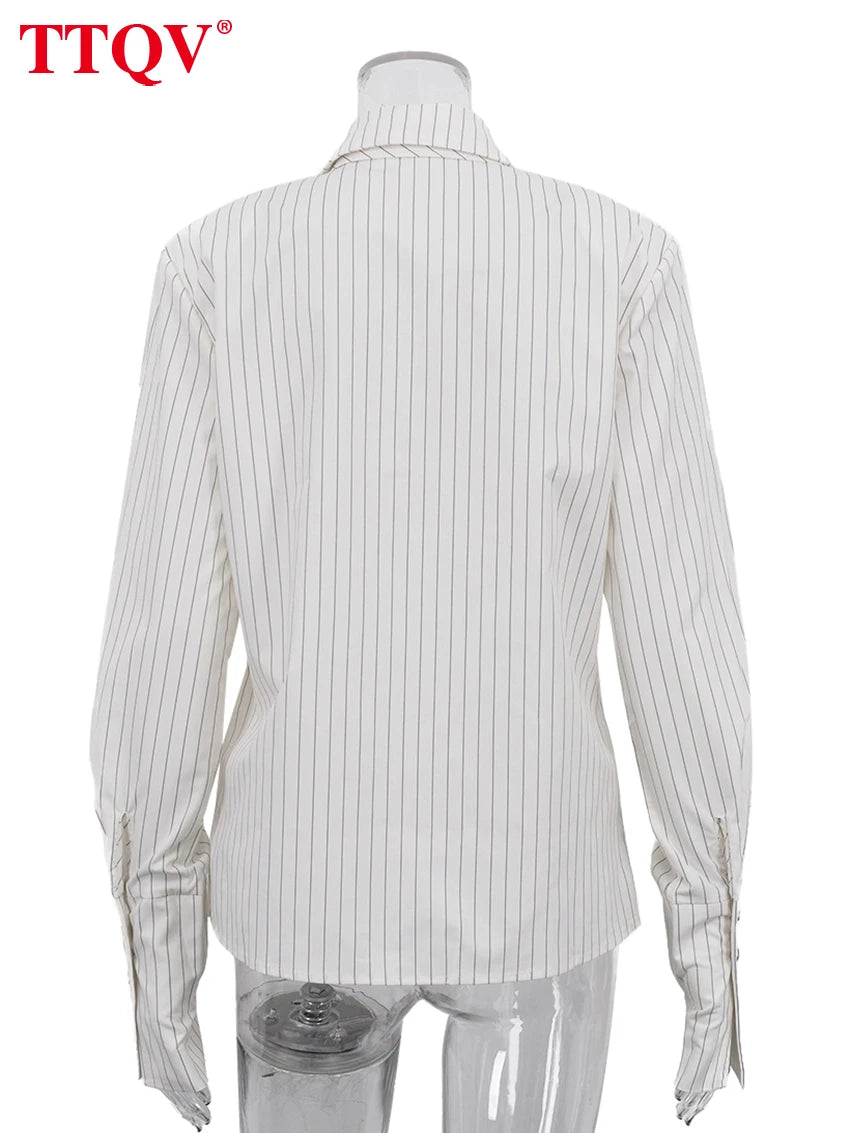 TTQV Fashion Loose Stripe Print Women's Shirt 2026 Spring Lapel Long